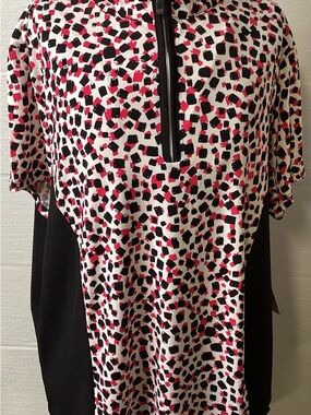 Chico's Black, White & Pink Patterned Short-Sleeve Blouse